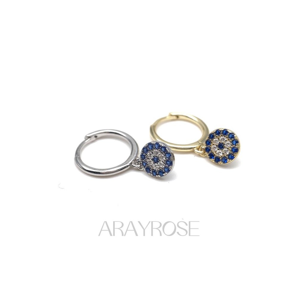 New Turkey Evil Eyes Hoop Earrings, CZ Huggie Hoops with Evil Eyes Charm